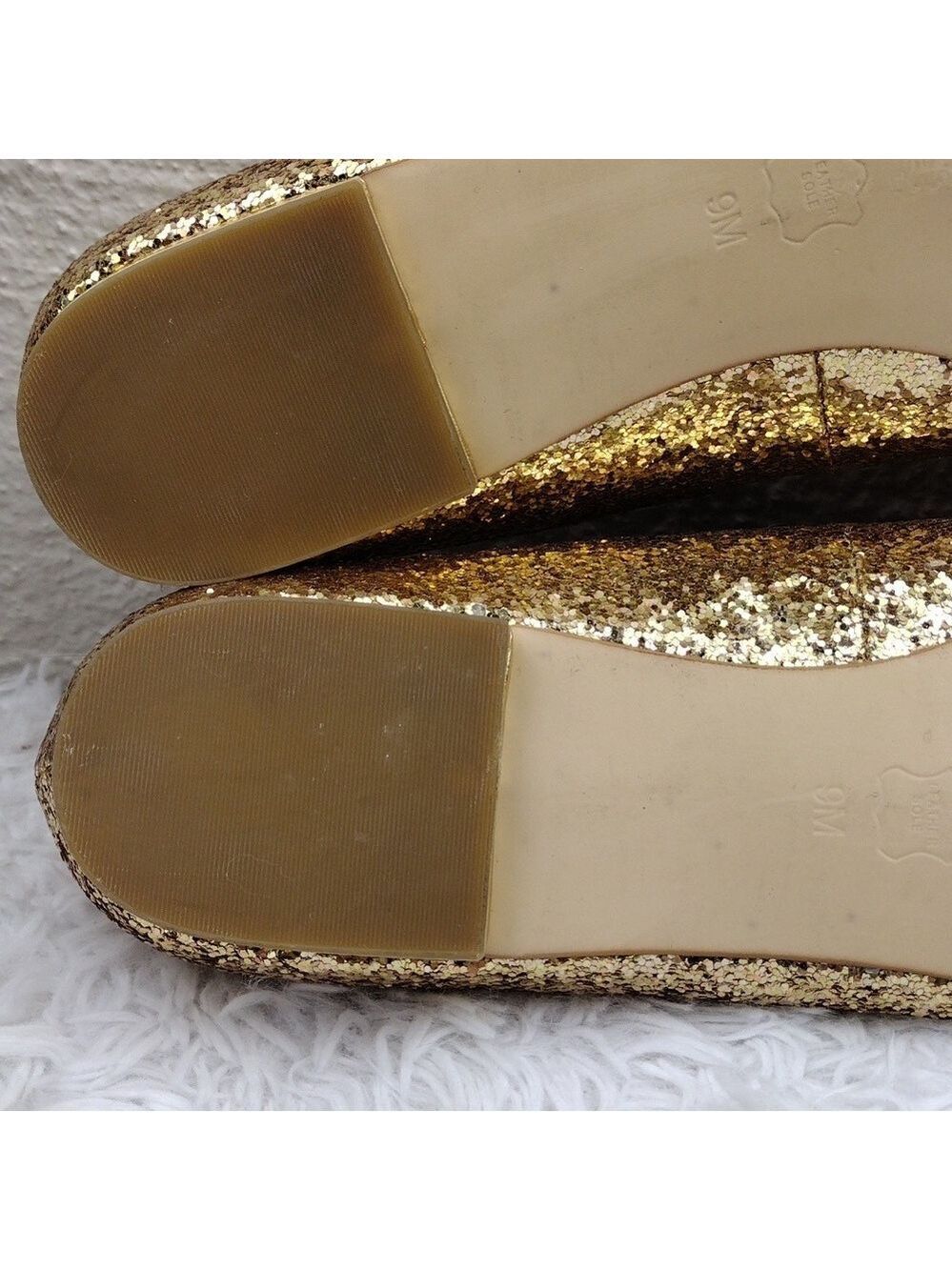 Talbots Gold Glitter Metallic Closed Almond Toe Slip On Leather Lined Flat Shoe - Picture 9 of 16